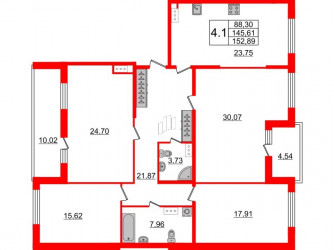 Четырёхкомнатная квартира 145.2 м²